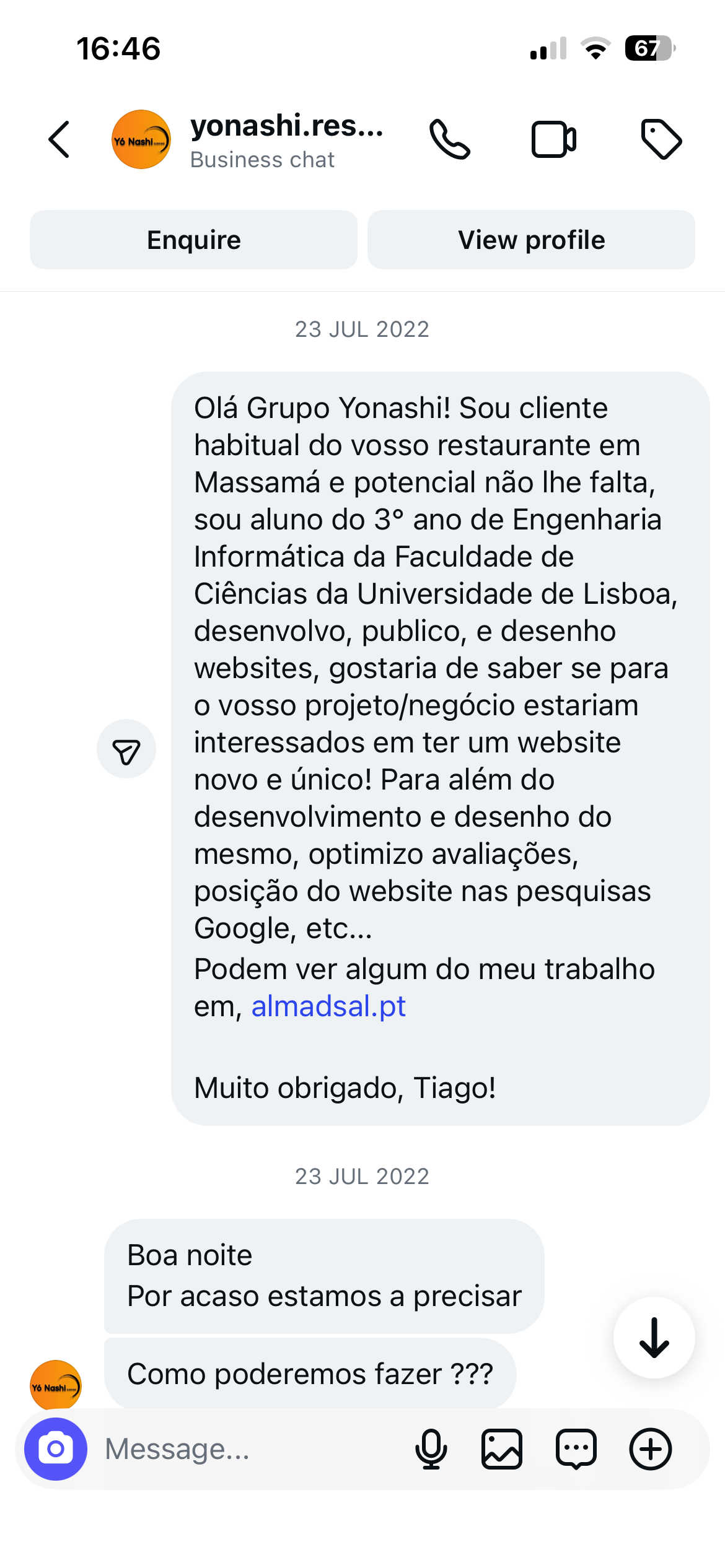 DM ao restaurante Yonashi - 23 Jul 2022